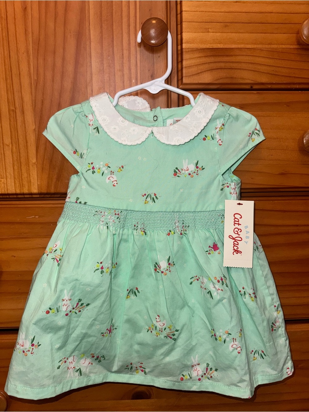 Cat & Jack Mint Green Floral Dress with White Eyelet Collar
